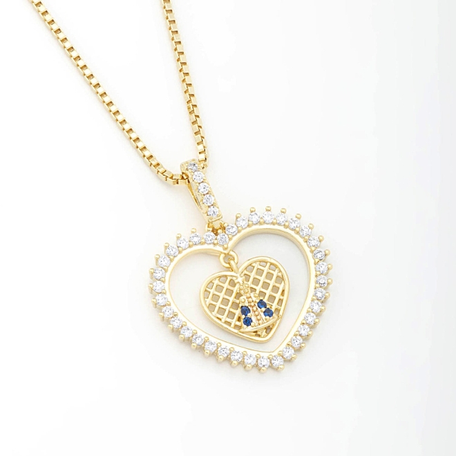 GR-01701 COLAR BANHADO A OURO 18K PINGENTE DE CORAÇÃO COM N. S. APARECIDA CRAVEJADOS EM ZIRCÔNIAS