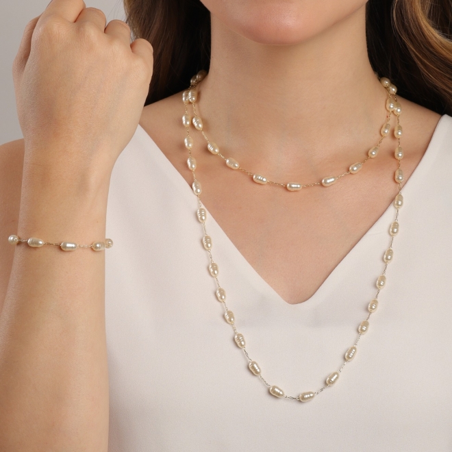 PU-00725 PULSEIRA BANHADA A OURO 18K COM PÉROLAS BARROCAS AO LONGO DA CORRENTE