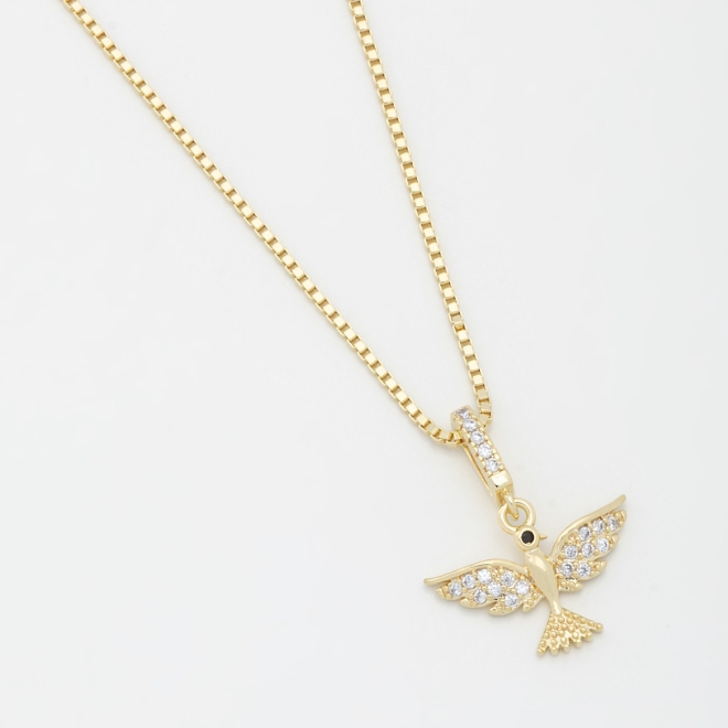 GR-01751 COLAR BANHADO A OURO 18K COM PINGENTE DE ESPÍRITO SANTO CRAVEJADO