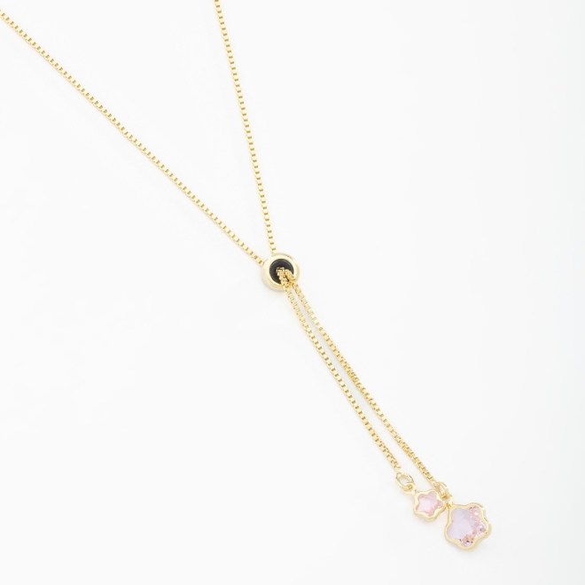 GR-01753 COLAR BANHADO A OURO 18K GRAVATA AJUSTÁVEL COM DETALHE DE FLOR EM ZIRCÔNIA