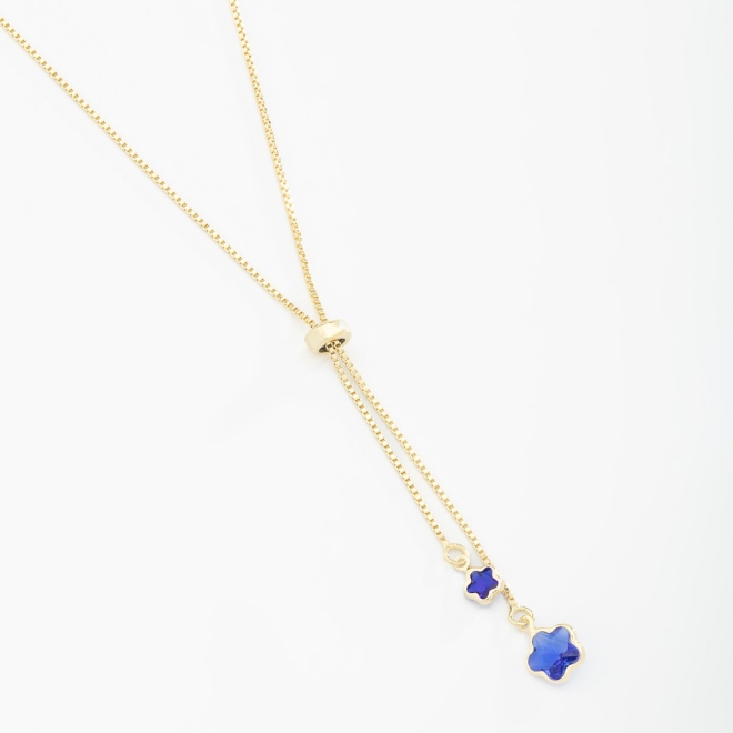 GR-01753 COLAR BANHADO A OURO 18K GRAVATA AJUSTÁVEL COM DETALHE DE FLOR EM ZIRCÔNIA