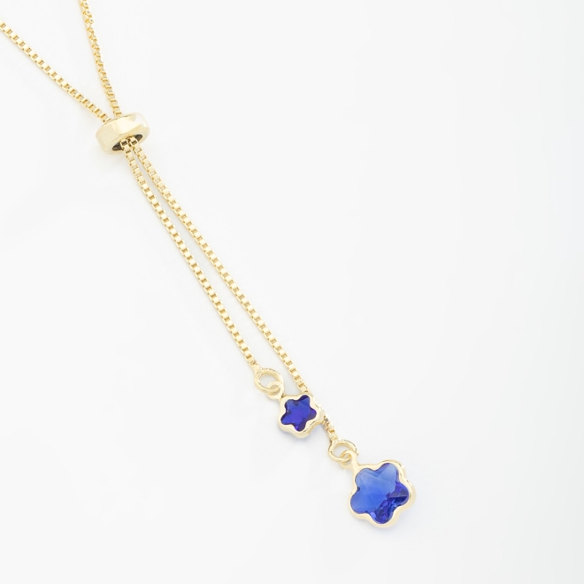GR-01753 COLAR BANHADO A OURO 18K GRAVATA AJUSTÁVEL COM DETALHE DE FLOR EM ZIRCÔNIA