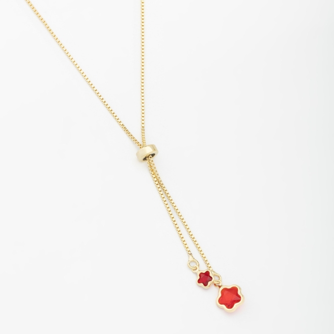 GR-01753 COLAR BANHADO A OURO 18K GRAVATA AJUSTÁVEL COM DETALHE DE FLOR EM ZIRCÔNIA