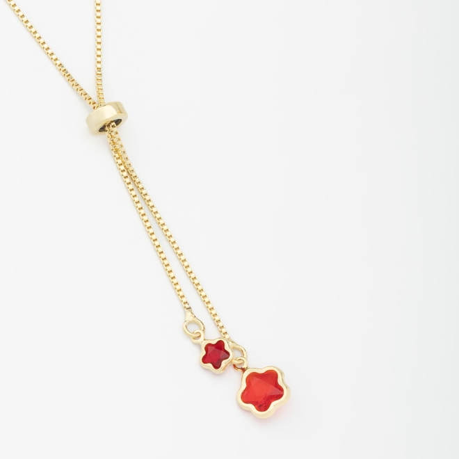 GR-01753 COLAR BANHADO A OURO 18K GRAVATA AJUSTÁVEL COM DETALHE DE FLOR EM ZIRCÔNIA