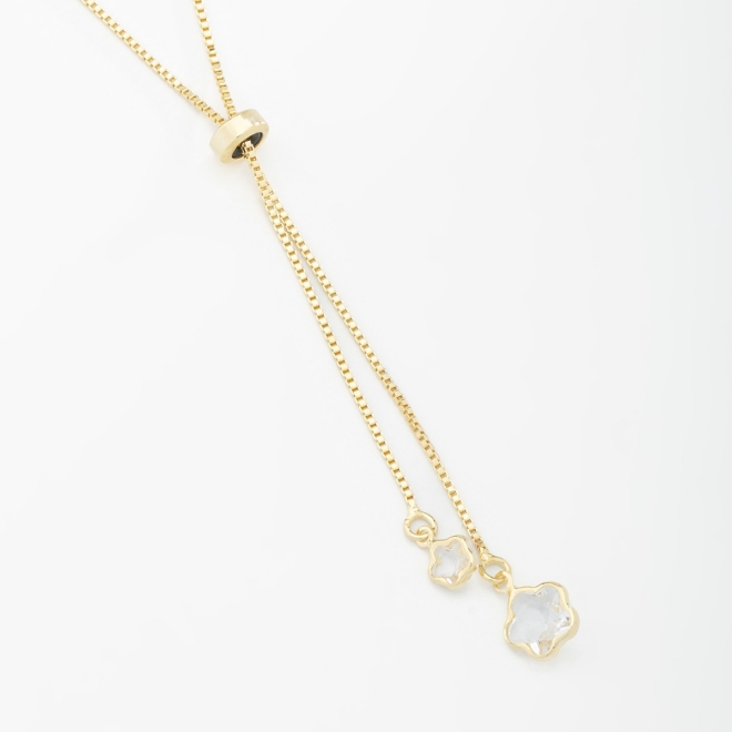 GR-01753 COLAR BANHADO A OURO 18K GRAVATA AJUSTÁVEL COM DETALHE DE FLOR EM ZIRCÔNIA