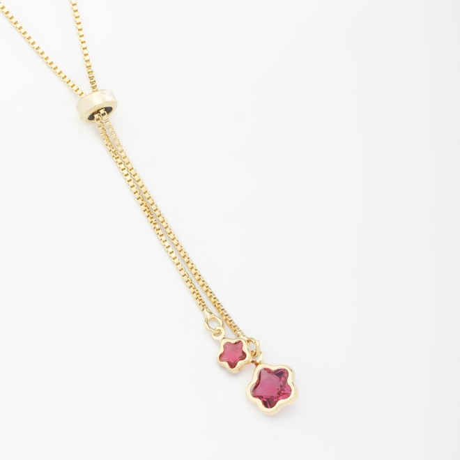GR-01753 COLAR BANHADO A OURO 18K GRAVATA AJUSTÁVEL COM DETALHE DE FLOR EM ZIRCÔNIA