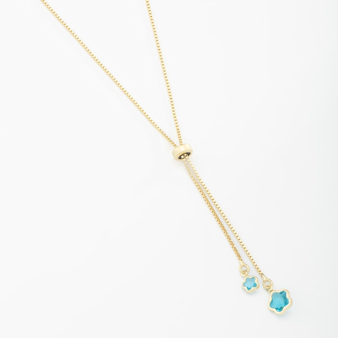 GR-01753 COLAR BANHADO A OURO 18K GRAVATA AJUSTÁVEL COM DETALHE DE FLOR EM ZIRCÔNIA