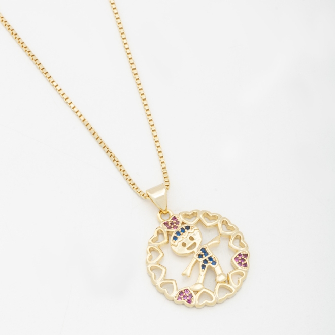 GR-00181 COLAR BANHADO A OURO 18K COM CORRENTE VENEZIANA E PINGENTE EM FORMATO DE MENINO