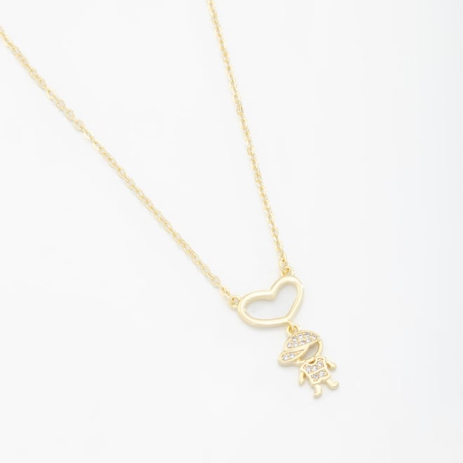 GR-01844 COLAR BANHADO A OURO 18K DE CORAÇÃO VAZADO COM MENINO DE ZIRCÔNIA