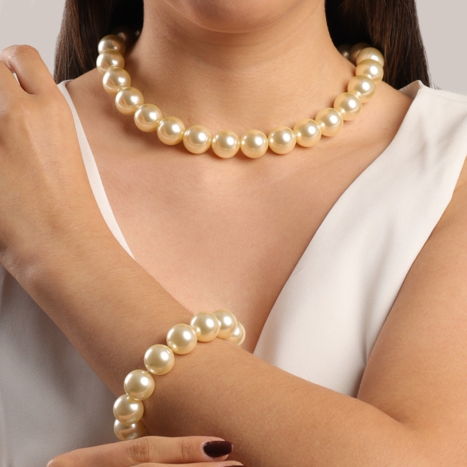 PU-00799 PULSEIRA BANHADA A OURO 18K COM PÉROLAS DE 16 MM