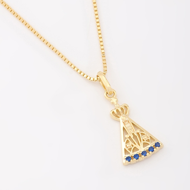 GR-01958 GARGANTILHA COM PINGENTE DE NOSSA SENHORA APARECIDA E ZIRCÔNIAS