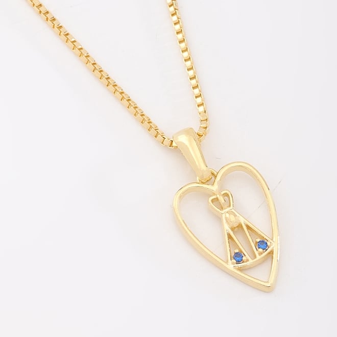 GR-01960 COLAR BANHADO A OURO 18K COM CORRENTE VENEZIANA E PINGENTE DE CORAÇÃO COM NOSSA SENHORA APARECIDA