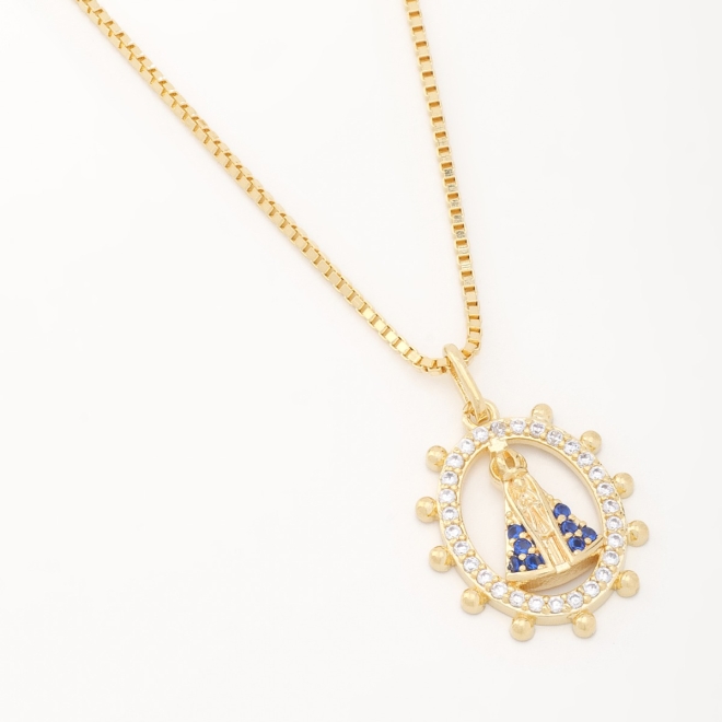 GR-01965 COLAR COM PINGENTE DE NOSSA SENHORA APARECIDA EM ZIRCÔNIAS