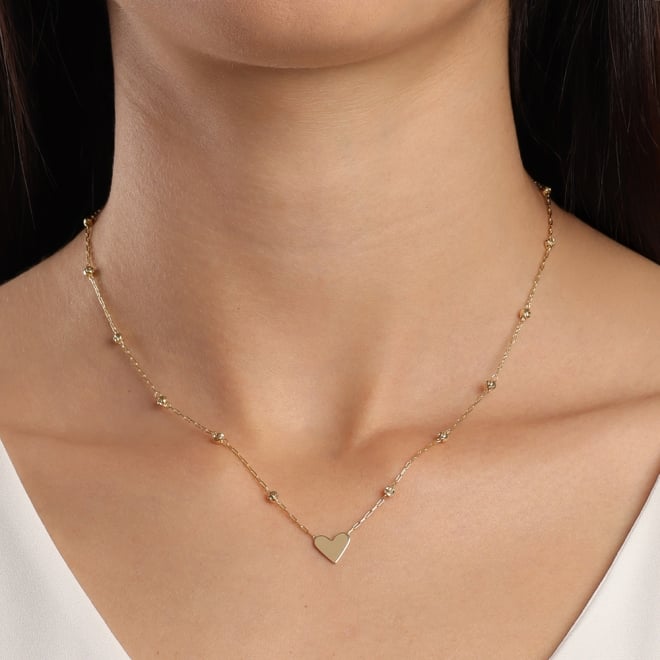 GR-02007 COLAR BANHADO A OURO 18K COM CORRENTE DE ESFERAS TEXTURIZADAS E PINGENTE DE CORAÇÃO