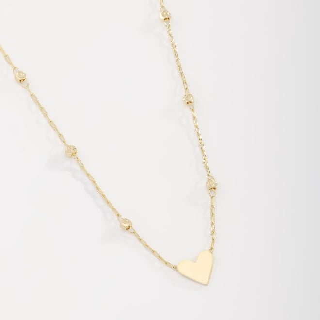 GR-02007 COLAR BANHADO A OURO 18K COM CORRENTE DE ESFERAS TEXTURIZADAS E PINGENTE DE CORAÇÃO