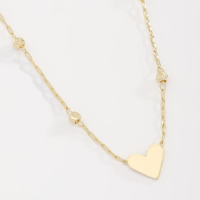 GR-02007 COLAR BANHADO A OURO 18K COM CORRENTE DE ESFERAS TEXTURIZADAS E PINGENTE DE CORAÇÃO