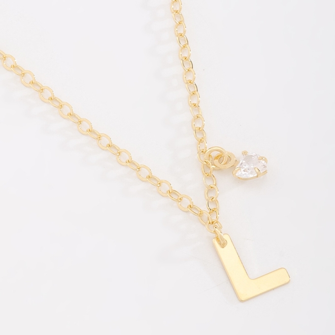 GR-02037 COLAR BANHADO A OURO 18K COM PINGENTE DE LETRA E DETALHE EM ZIRCÔNIA