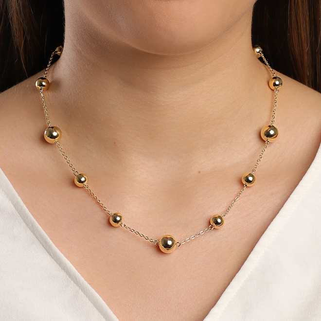 GR-02051 COLAR BANHADO A OURO 18K COM CORRENTE DELICADA E ESFERAS POLIDAS