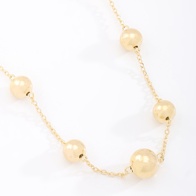 GR-02052 GARGANTILHA BANHADA A OURO 18K COM ESFERAS EM TAMANHOS VARIADOS.