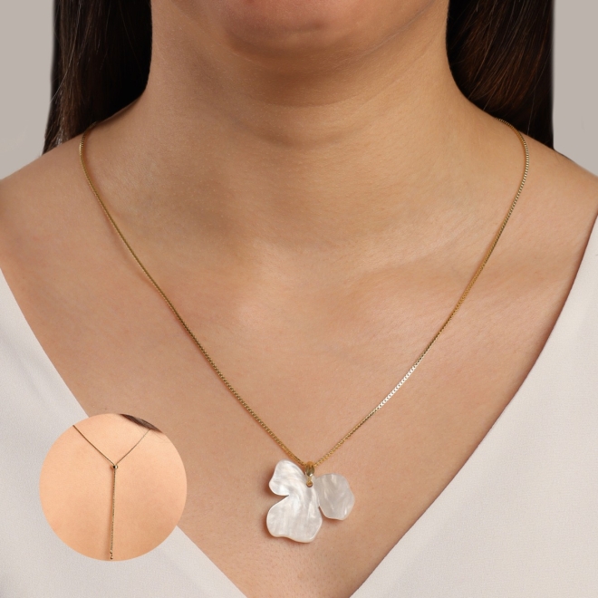 GR-02081 COLAR COM PINGENTE DE FLOR EM ACRÍLICO PEROLADO