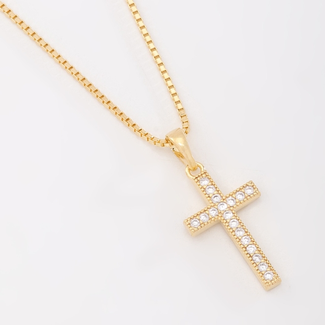 GR-02097 COLAR COM PINGENTE DE CRUZ EM ZIRCÔNIAS