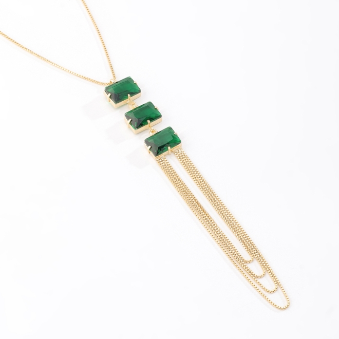 GR-02164 COLAR COM PEDRAS LAPIDADAS RETANGULARES ESMERALDA