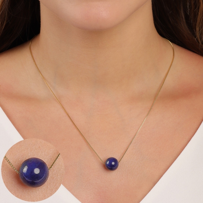 GR-02207 COLAR BANHADO A OURO 18K COM PEDRA NATURAL EM FORMATO DE BOLA