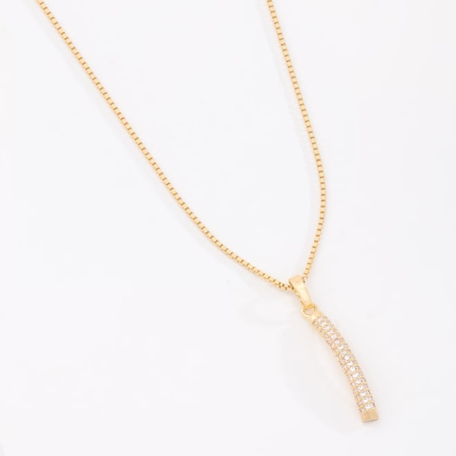 GR-02258 COLAR BANHADO A OURO 18K COM PINGENTE CURVO EM ZIRCÔNIAS