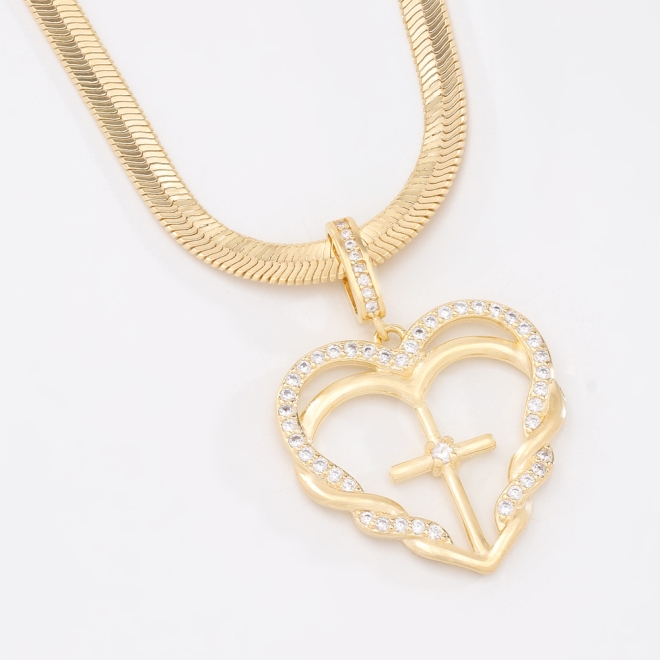 GR-02280 COLAR BANHADO A OURO 18K COM CORRENTE MALHA LISA E PINGENTE EM FORMATO DE CORAÇÃO
