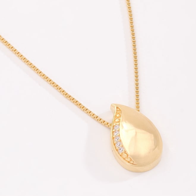 GR-02303 COLAR BANHADO A OURO 18K COM PINGENTE EM GOTA E DETALHES EM ZIRCÔNIAS.