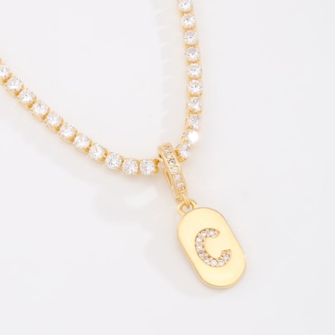 GR-02317 GARGANTILHA BANHADA A OURO 18K RIVIERA COM PINGENTE DE LETRA