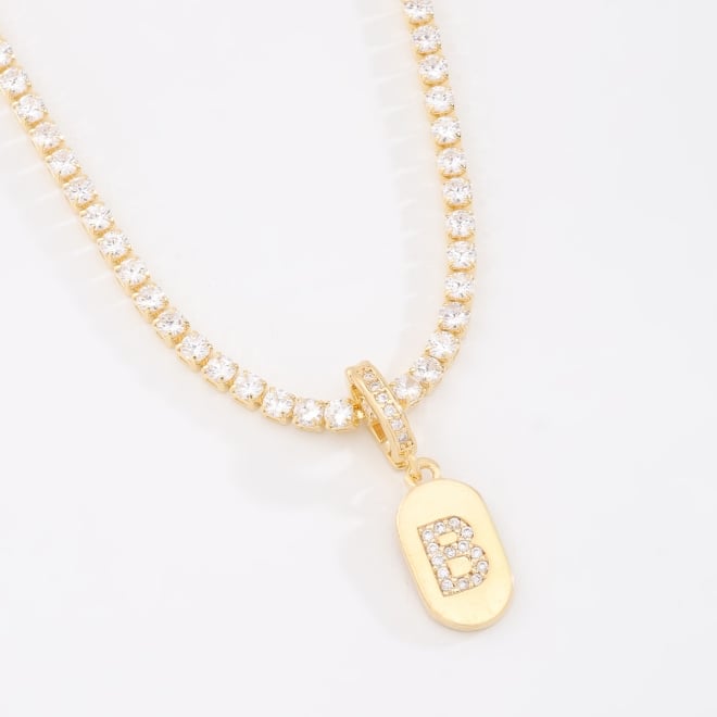 GR-02317 GARGANTILHA BANHADA A OURO 18K RIVIERA COM PINGENTE DE LETRA