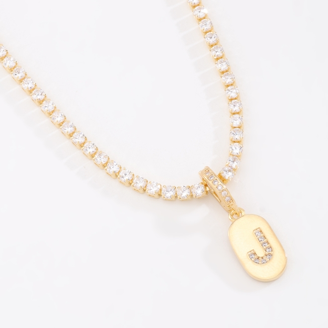 GR-02317 GARGANTILHA BANHADA A OURO 18K RIVIERA COM PINGENTE DE LETRA