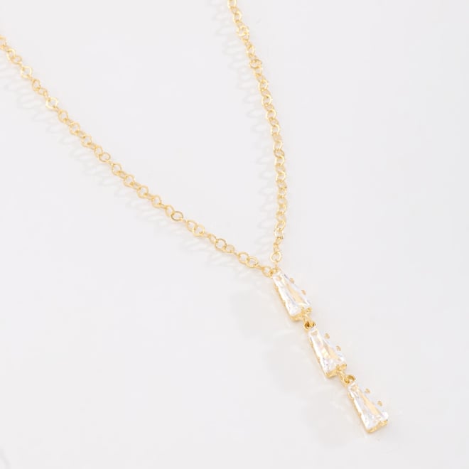 GR-02320 COLAR BANHADO A OURO 18K COM PINGENTE EM TRAPÉZIO ZIRCÔNIA BAGUETE