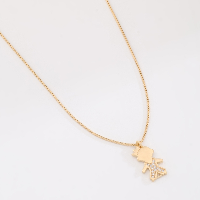 GR-02387 GARGANTILHA BANHADA A OURO 18K COM PINGENTE DE MENINA
