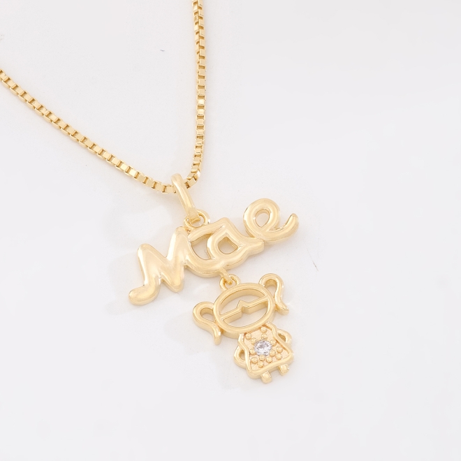 GR-02393 COLAR BANHADO A OURO 18K COM PINGENTE MÃE DE MENINA