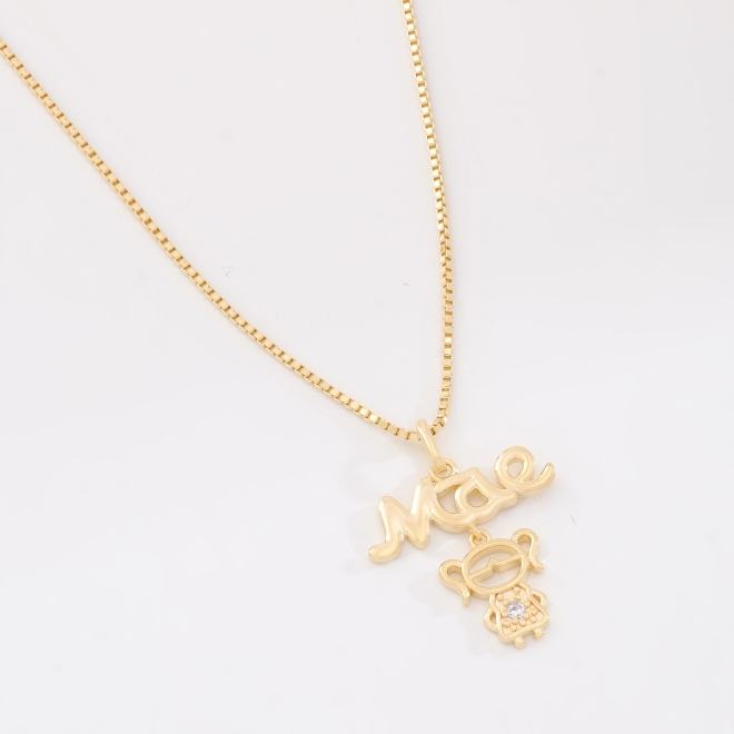GR-02393 COLAR BANHADO A OURO 18K COM PINGENTE MÃE DE MENINA