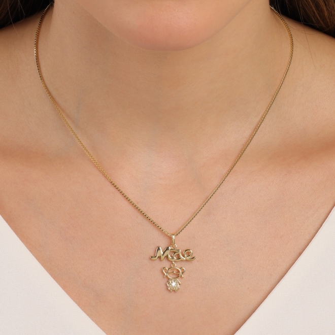 GR-02393 COLAR BANHADO A OURO 18K COM PINGENTE MÃE DE MENINA