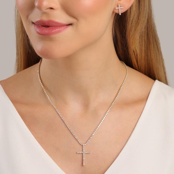 GR-02620 GARGANTILHA RIVIERA COM CRUZ CRAVEJADA EM ZIRCÔNIAS CRISTAL