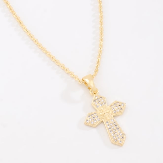 GR-02635-GARGANTILHA COM PINGENTE DE CRUZ CRAVEJADA EM ZIRCÔNIAS