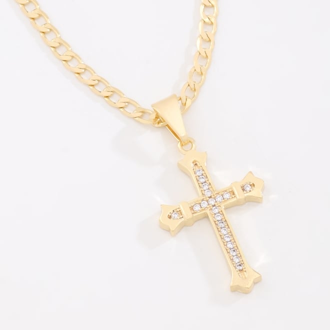 GR-02637-GARGANTILHA COM PINGENTE DE CRUZ CRAVEJADA EM ZIRCÔNIAS