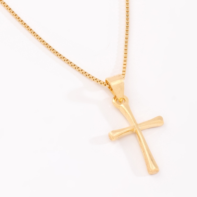 GR-03023 COLAR BANHADO A OURO 18K COM PINGENTE DE CRUZ LISA