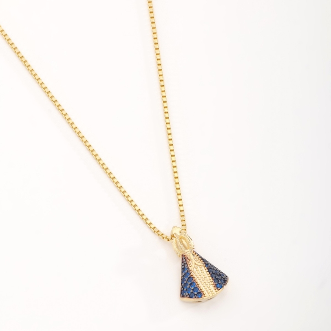 GRN-01966 COLAR BANHADO A OURO 18K COM PINGENTE DE NOSSA SENHORA APARECIDA CRAVEJADO EM ZIRCÔNIAS
