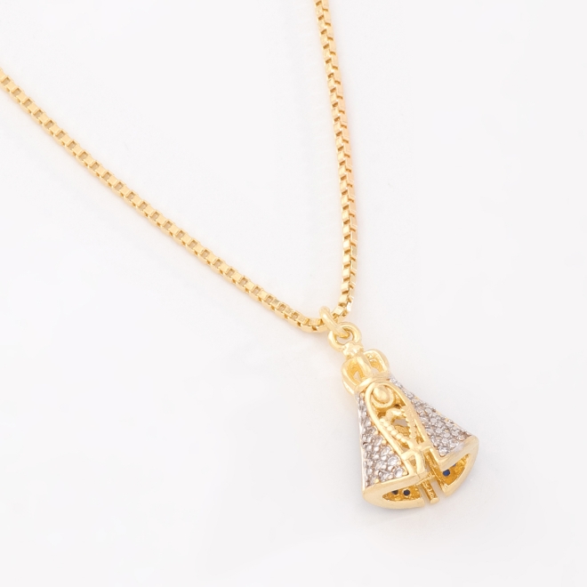 GRRN-02185 COLAR BANHADO A OURO 18K COM PINGENTE DE NOSSA SENHORA APARECIDA