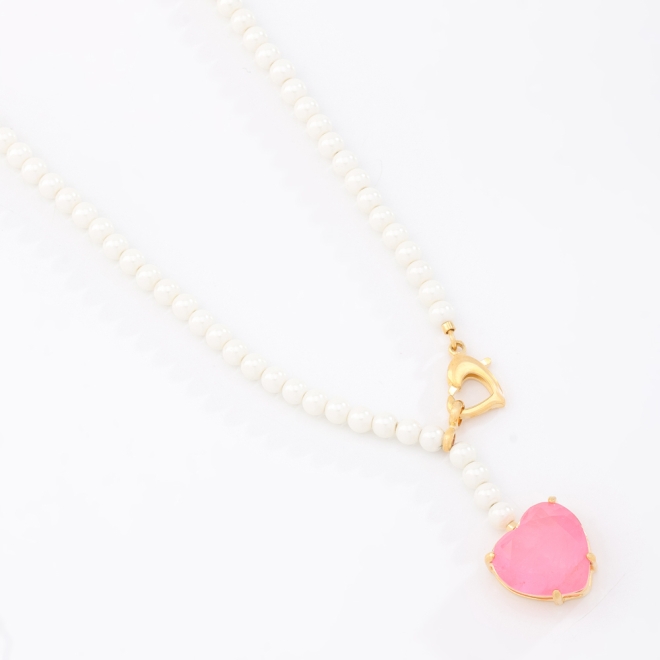 GX-0032 COLAR BANHADO A OURO 18K COM PÉROLAS E PINGENTE DE CORAÇÃO
