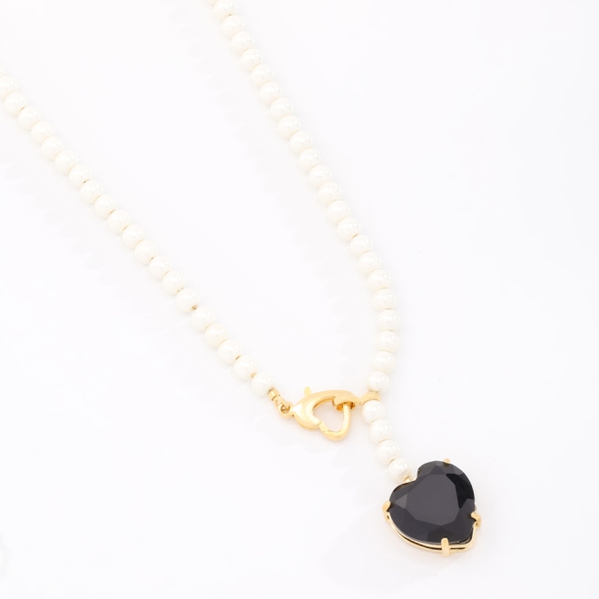 GX-0032 COLAR BANHADO A OURO 18K COM PÉROLAS E PINGENTE DE CORAÇÃO