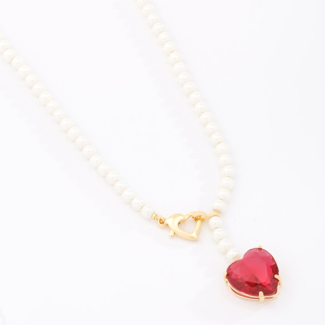 GX-0032 COLAR BANHADO A OURO 18K COM PÉROLAS E PINGENTE DE CORAÇÃO