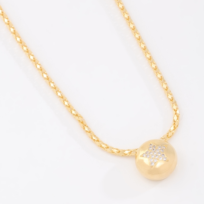 GX-0103 COLAR BANHADO A OURO 18K COM MALHA E PINGENTE ESFERA COM ESTRELA CRAVEJADA