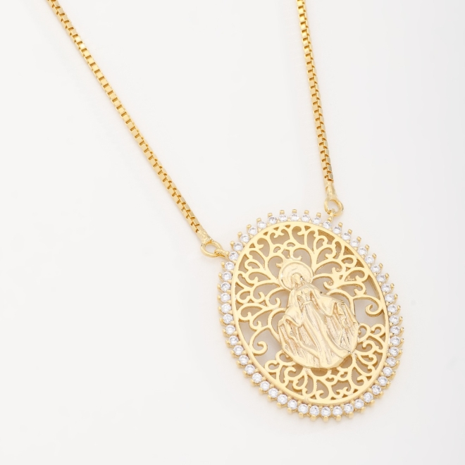 GX-0219 COLAR DE NOSSA SENHORA COM ZIRCÔNIAS