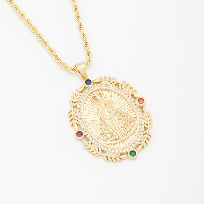 GX-0235 COLAR COM PINGENTE OVAL DE NOSSA SENHORA APARECIDA